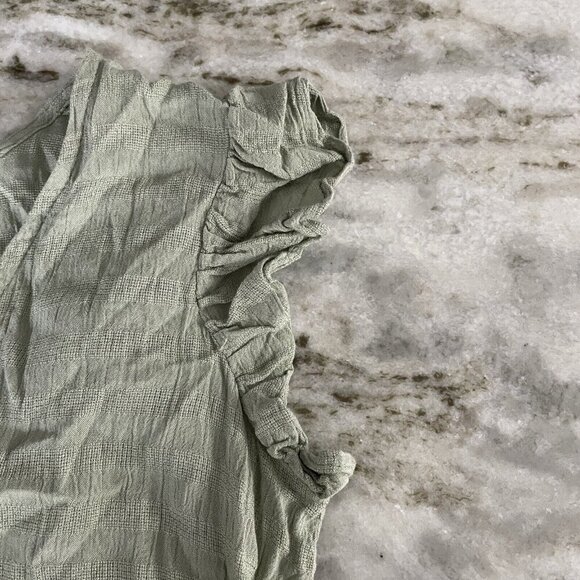 Japna V-Neck Knit Tunic Top Sz M Moss Green Flutter Tiered Viscose Boho Peasant - Picture 3 of 9